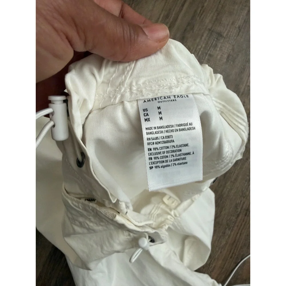 American Eagle Parachute Pants Mens Medium White Stretch Drawstring Joggers M